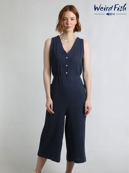 Weird Fish Blue Alani Double Cloth 100% Cotton Jumpsuit (W53851) | € 86