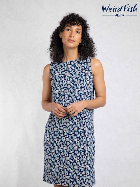 Albastru oceanic - Weird Fish Adenea 100% Cotton Jersey Shift Dress (W53852) | 283 LEI
