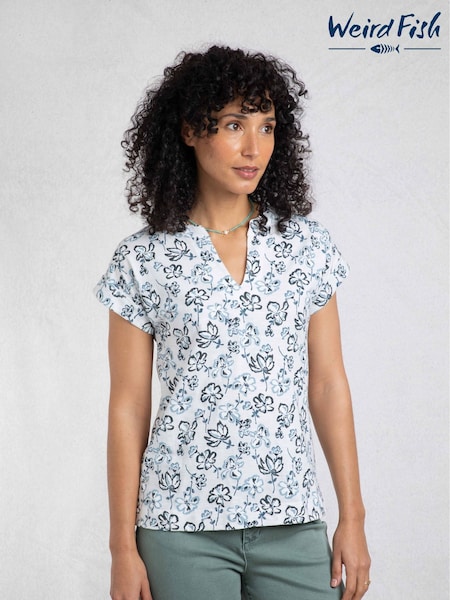 Weird Fish Cream Alia Printed Jersey 100% Cotton Blouse (W53861) | kr428