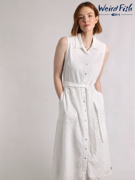 Weird Fish White Alinda Broderie 100% Cotton Shirt Dress (W53863) | €108