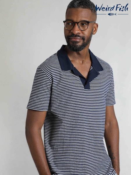 Weird Fish Blue Virgil Striped 100% Cotton Polo Shirt (W53891) | R$ 415