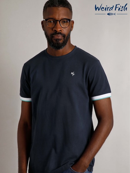 Weird Fish Blue Danville Pique 100% Cotton T-Shirt (W53898) | €43