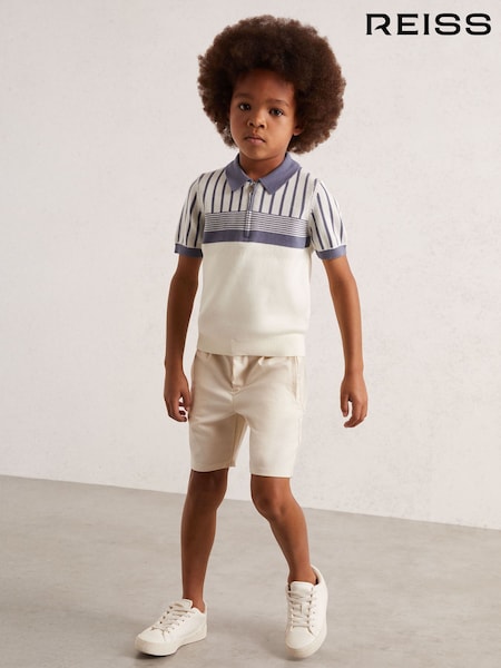 Reiss Off White/ Airforce Blue Hugo Cotton Stripe Knit Half-Zip Polo Shirt (W53910) | €55