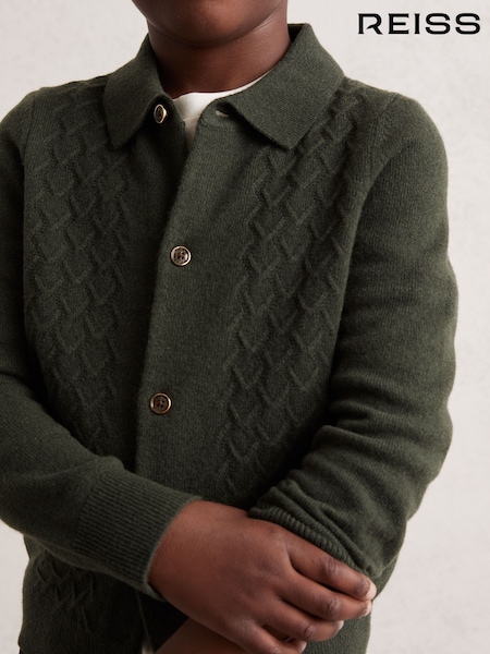 Reiss Forest Green Gideon Wool V-Stitch Button Through Cardigan (W53912) | €65