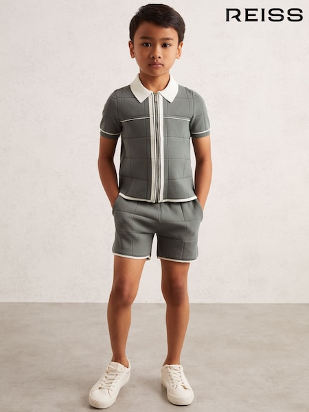 Reiss Dark Sage Green Baxter 3-9 yrs Tipped Knit Zip-Through Shirt (W53919) | € 49