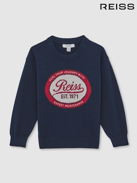 Reiss Navy Blaine 13-14 yrs Cotton Motor Cars Logo Jumper (W53929) | €65