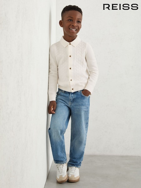 Reiss Off White Gideon Wool V-Stitch Button Through Cardigan (W53930) | €65