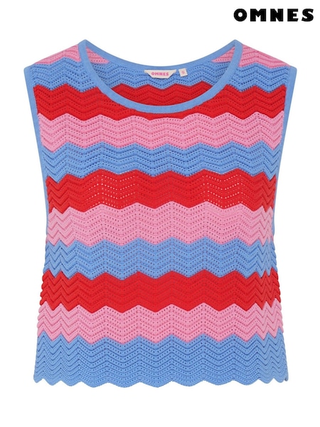 Omnes Blue Wilma 100% Cotton Crochet Top in Wavey Stripe (W53942) | €62