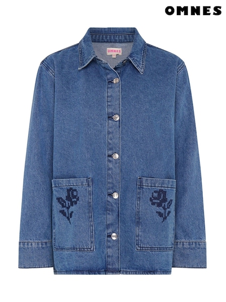 Omnes Blue Magnus 100% Cotton Floral Print Patch Pockets Jacket (W53946) | €86