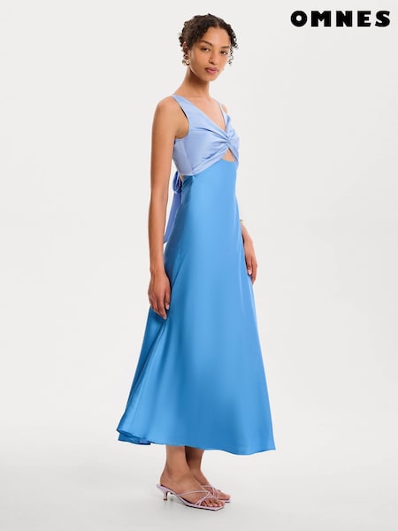 Omnes Blue Maggy Colour Block Front Twist Back Bow Midi Dress (W53947) | R$ 880
