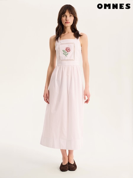 Omnes Rosabella 100% Cotton Tie Back Floral Embroidered Midi Dress (W53953) | ‏327‏₪