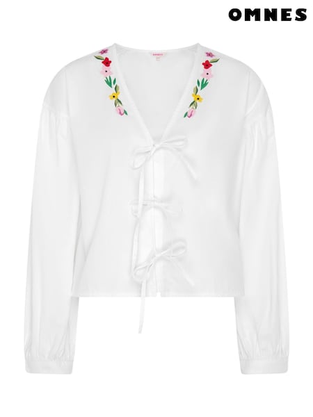Omnes Annaka 100% Cotton Front-Tie Embroidered Floal Blouse (W53957) | ‏262‏₪