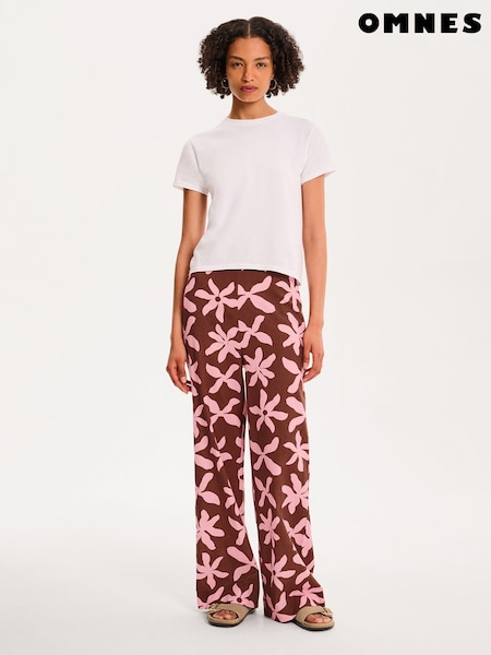 Omnes Pink Tommy Cotton High-Waisted Wide Leg Trousers (W53963) | AED320