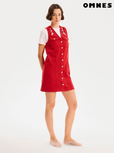 Omnes Red 100% Cotton Talula Denim Floral Embroidered Mini Dress (W53966) | 292 QAR
