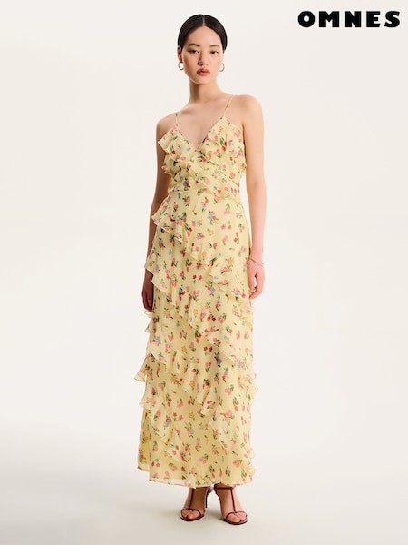 Omnes Yellow Missy Ruffle Chiffon Maxi Floral Dress (W53971) | €101
