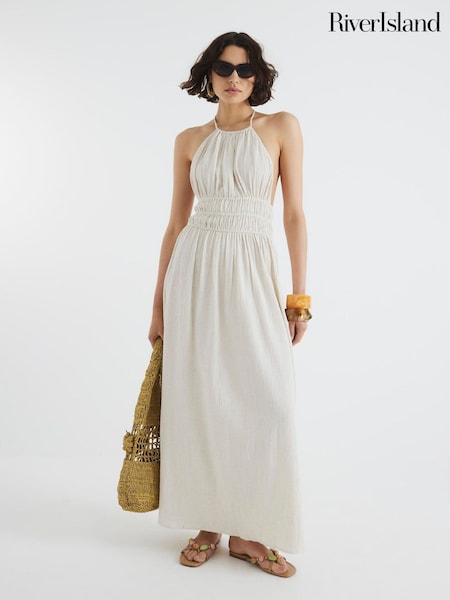 River Island Natural Halter Neck Maxi Dress (W54020) | €64