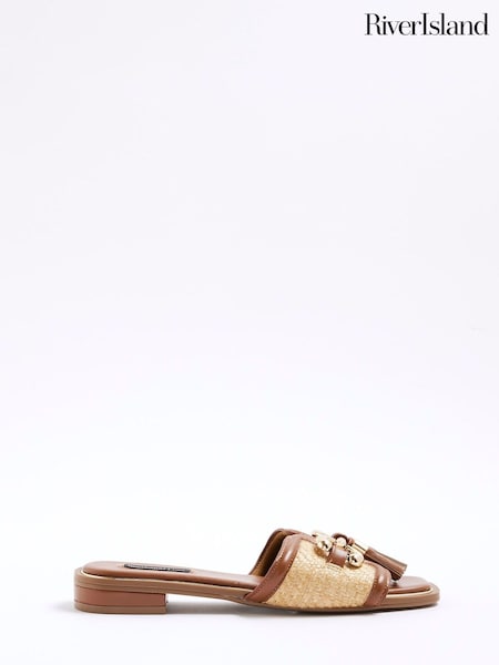 River Island Raffia Snaffle Tassel Flat Mules (W54044) | R$ 335