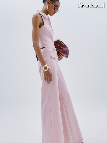 River Island Petite Button Front Straight Leg Trousers (W54050) | €61