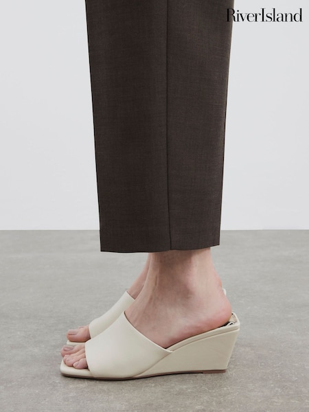 River Island White Square Toe Wedge Sandals (W54055) | €51