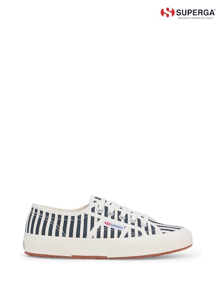 Superga 2750 Stripes Print Canvas White Trainers (W54077) | €95
