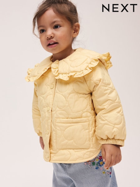 Lemon Yellow Shower Resistant Frill Collar Quilted Jacket (3mths-7yrs) (W54093) | €30 - €35