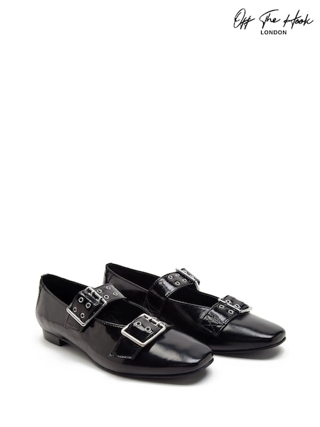 Off The Hook Black Canning Dual Strap Mary Jane Ballet Shoes (W54100) | €60