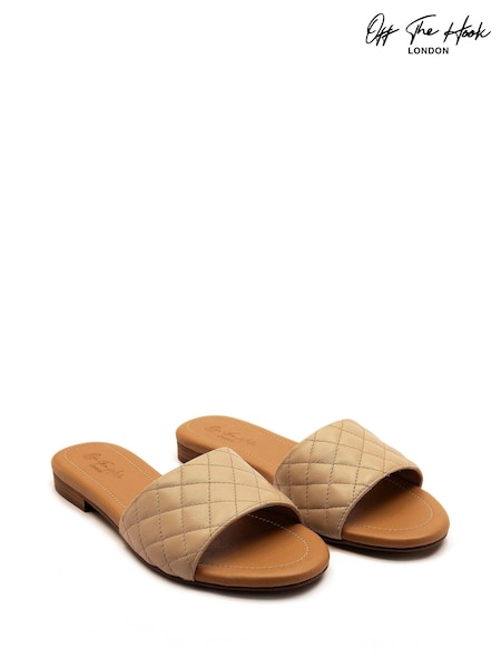 Off The Hook Cream Kingsway Leather Open Toe Flats (W54101) | AED204