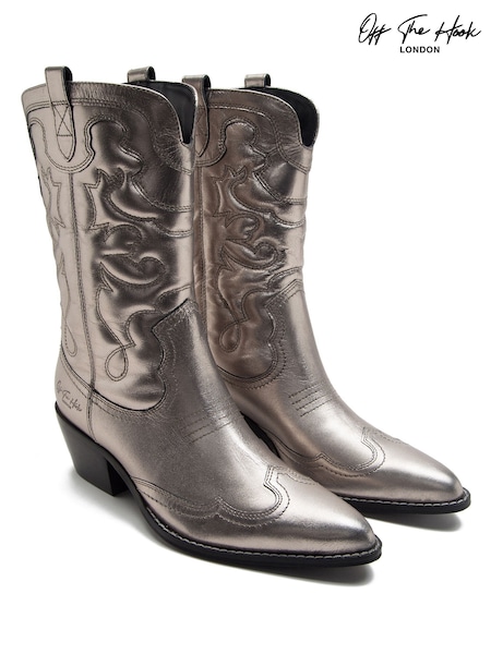 Off The Hook Silver Soho Leather Mid Calf Boots (W54125) | €83