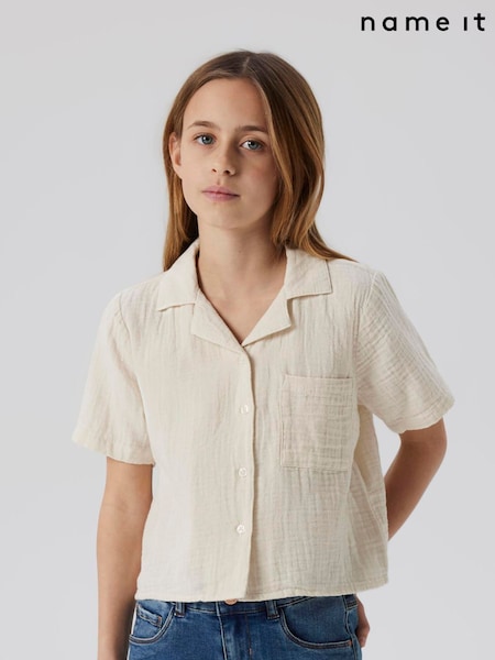 Name It White Chrome 100% Cotton Linen Look Drawstring Shirts (W54146) | R$ 195