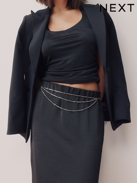 Silver Metallic Skinny Tiered Beaded Belt (W54205) | 123 QAR