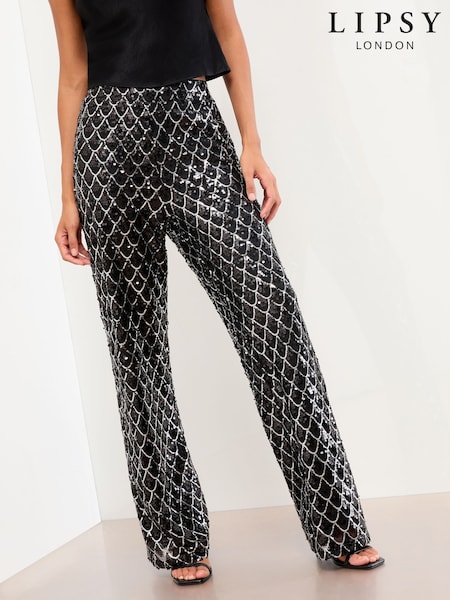 Lipsy Black Scallop Sequin Trousers (W54405) | €71