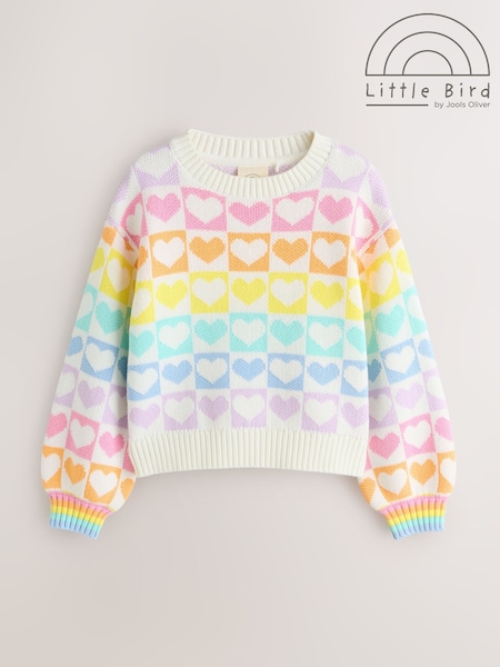 Little Bird by Jools Oliver Pastel Rainbow Hearts Knitted Heart Colourblock Jumper (W54584) | €29 - €37