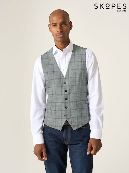 Skopes Green Tailored Fit Single Valetta Breasted Check Waistcoat (W54609) | €65
