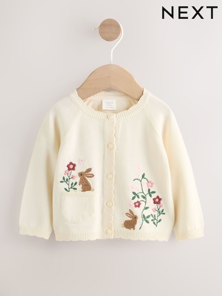 Natural Embroidered Baby Bunny Cardigan (0mths-3yrs) (W54616) | NT$670 - NT$750