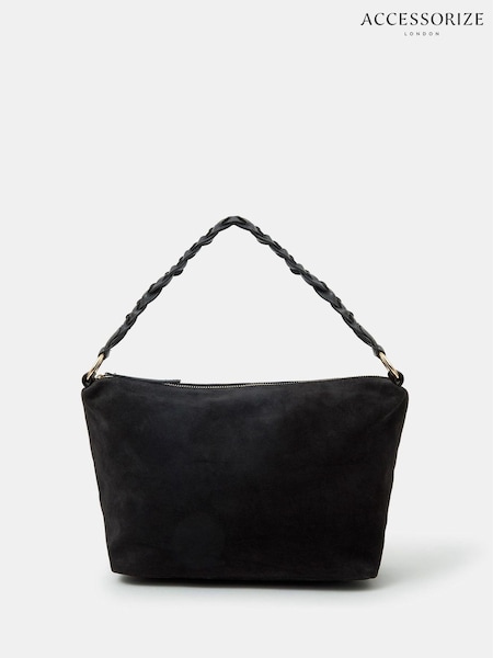 Accessorize Black Braided Strap Suede Shoulder Bag (W54838) | 387 QAR