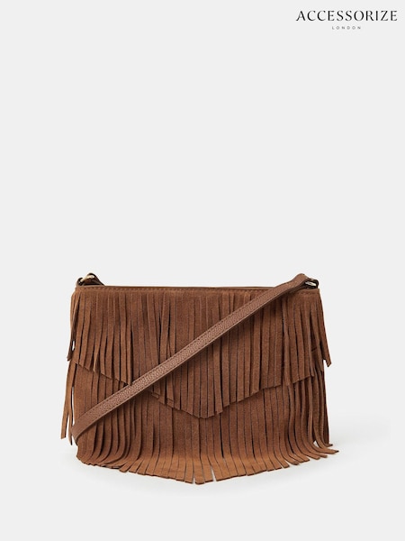 Accessorize Suede Fringe Crossbody Bag (W54848) | 261 LEI