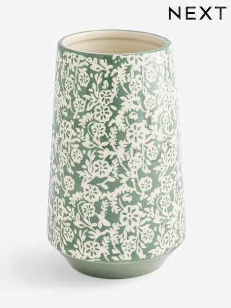 Sage Green Floral Print Ceramic Vase (W54868) | AED93