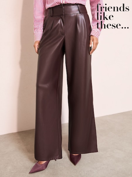 Friends Like These Berry Red Faux Leather Pleated Wide Leg Trousers (W54881) | €58