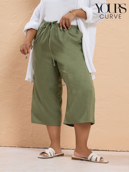 Yours Curve Green Linen Look Skinny Cropped Trousers (W54883) | €39