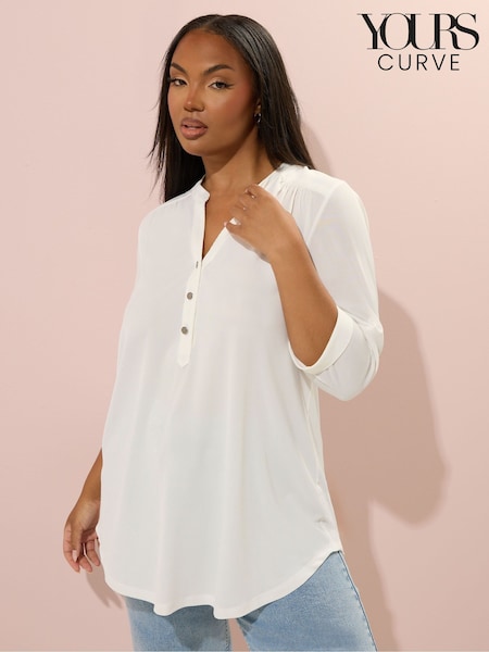 Natural - Yours Curve Half Placket Ribbed Blouse (W54898) | 41 €