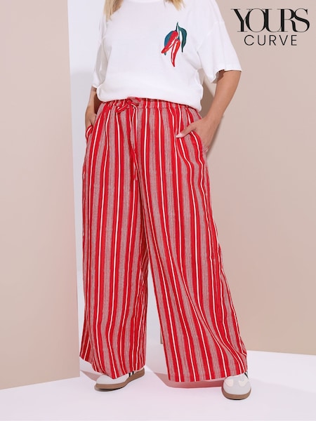 Yours Curve Red Textured Stripe Wide Leg Trousers (W54902) | €36
