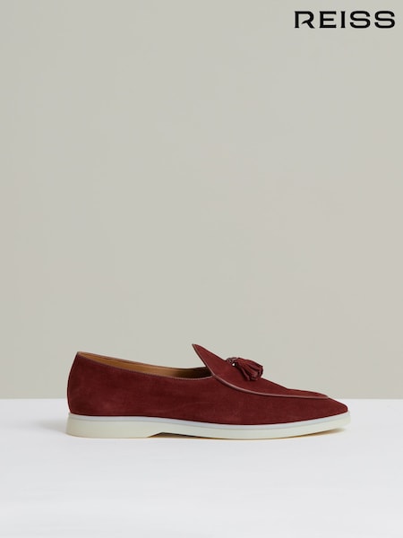 Reiss Maroon Red Harrison Suede Tassel Loafers (W54922) | AZN 446