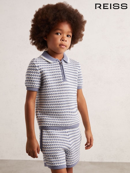 Reiss Blue/White Keaton Knitted Stripe Half Zip Polo Shirt (W54931) | €65
