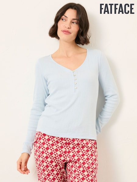 FatFace Lila Pale Blue Pointelle Henley Top (W55043) | €38.50