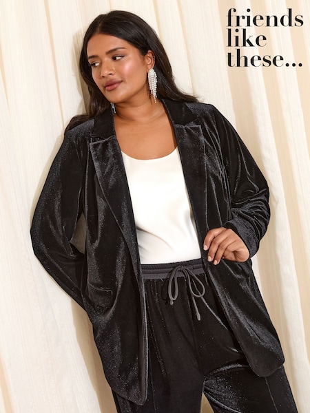 Friends Like These X Lucy Mecklenburgh Black Curve Velvet Blazer (W55062) | €75