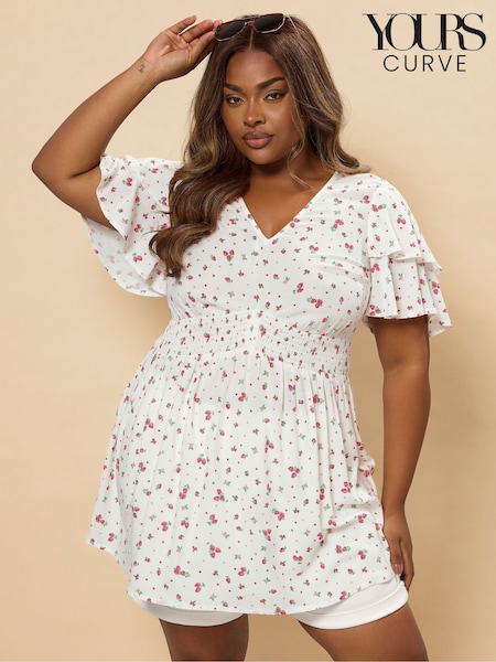 Yours Curve White Flutter Sleeve Top (W55068) | R$ 265