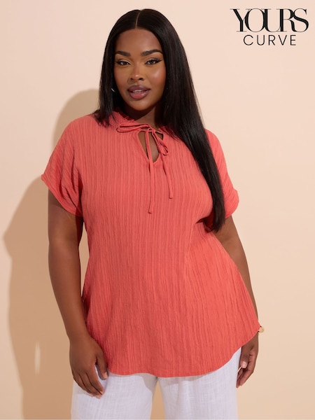 Yours Curve Orange Texture Frill Neck Blouse (W55082) | €34