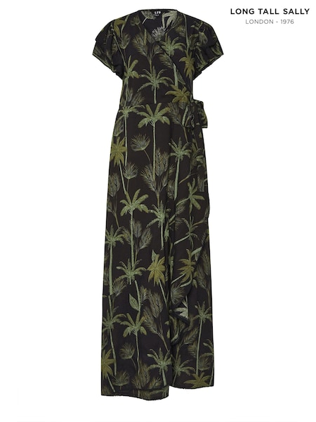 Long Tall Sally Black Tropical Frilled Sleeve Maxi Dress (W55090) | R$ 495