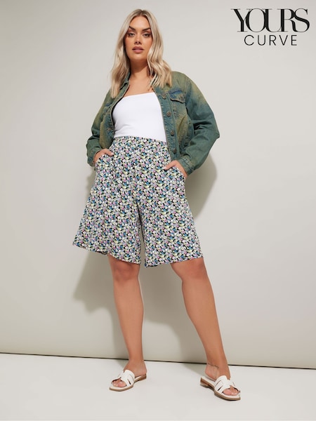 Yours Curve Blue Jersey Shorts (W55097) | €28