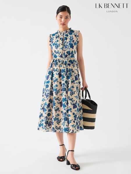 LK Bennett Cream Isolde 100% Cotton Voile Dress With Frill Detailing (W55111) | €381